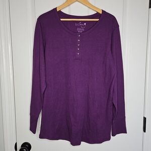 Earth Yoga Henley Thermal Shirt Womens XXL Purple Eco Malibu Organic Cotton
